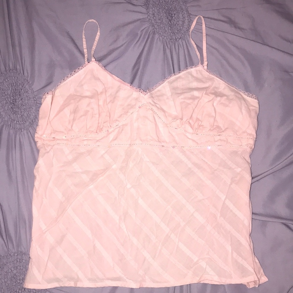 lace trim pink cami top
